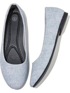 Women's Light Denim PU Leather Ballet Flat Slip on Casual Loafers Dress Shoes